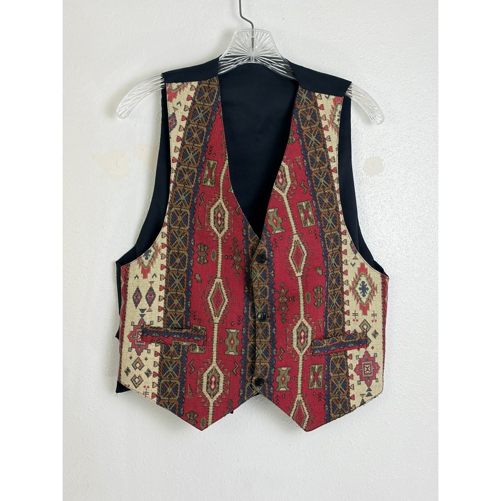 Izmen Tapestry Vest Red Kilim Geometric Pattern Adjustable Back Size L
